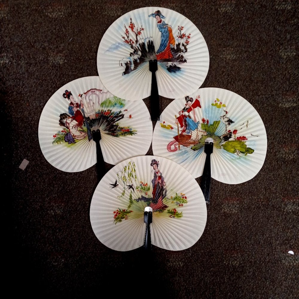 4 VINTAGE REPUBLIC OF CHINA FOLDING PAPER FANS
